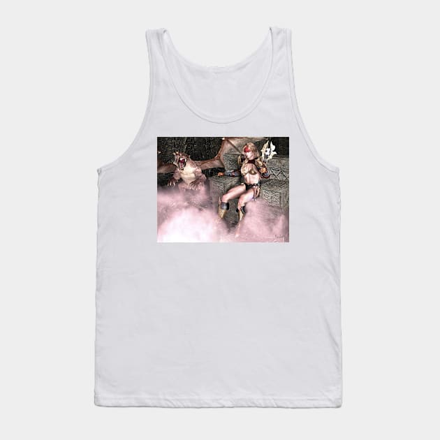 Warrior woman queen dragon on throne with battle axe Tank Top by Fantasyart123